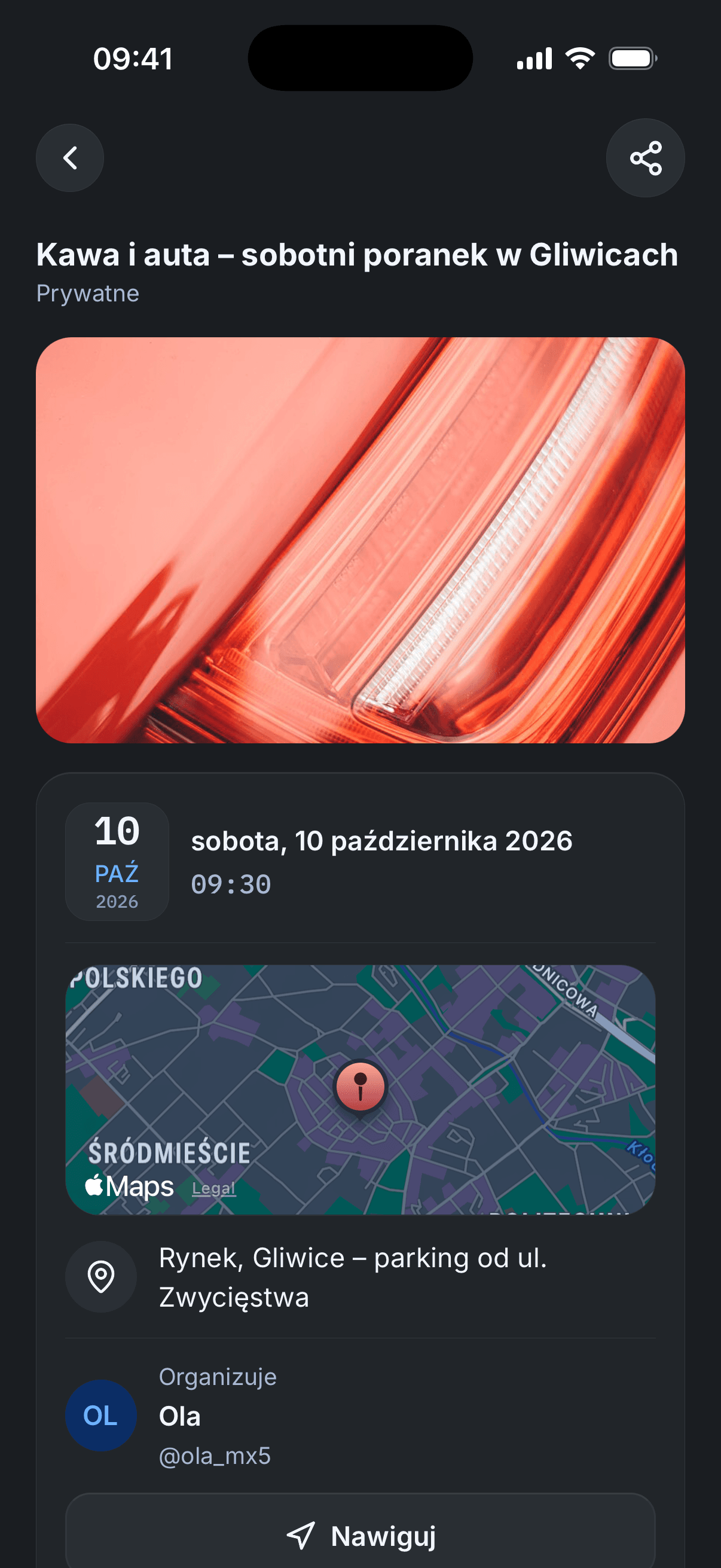 Szczegóły wydarzenia: zdjęcie, data, mapa z miejscem zbiórki i nawigacja